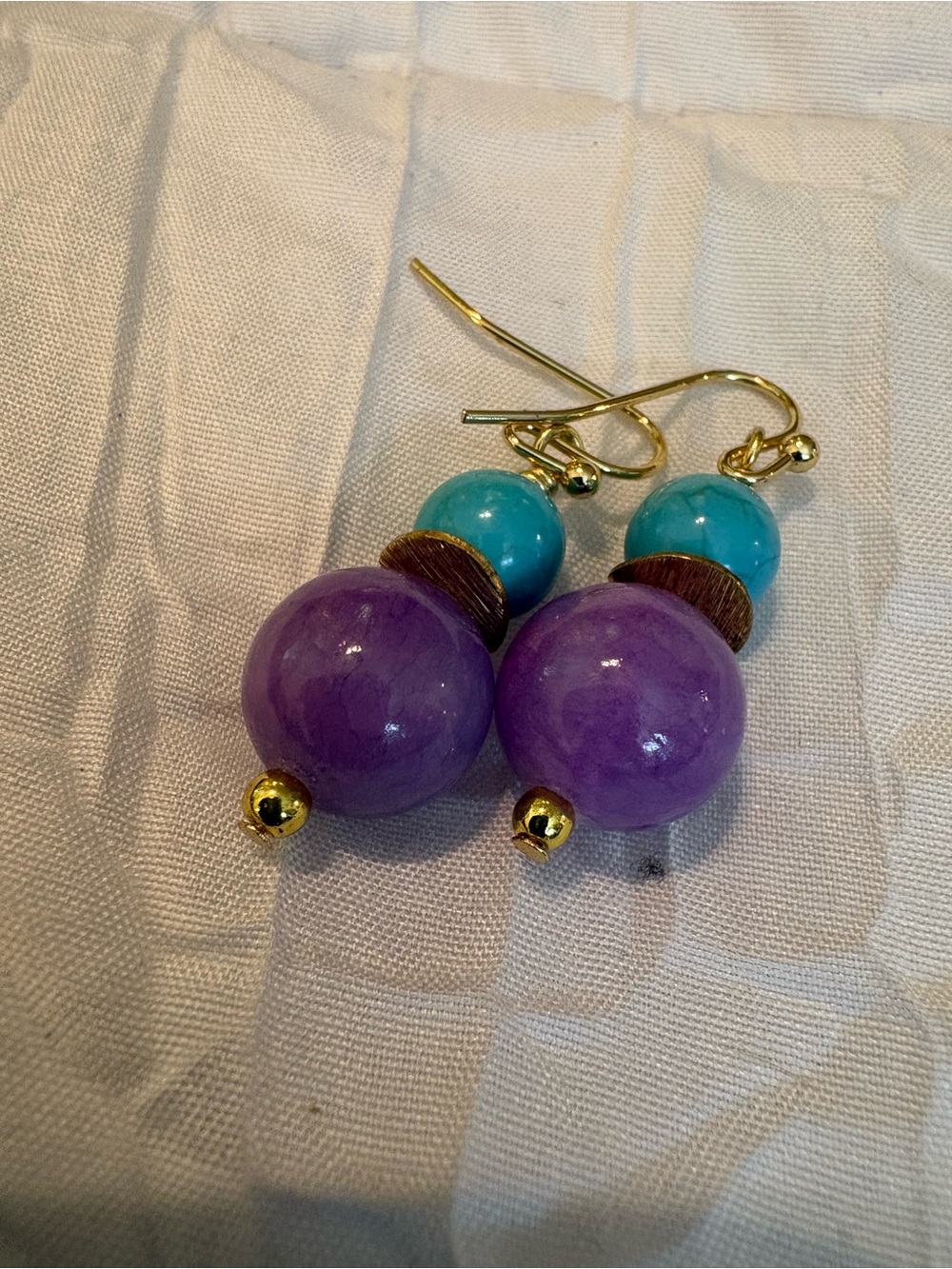 Studio Barse Purple and Turquoise Bead Drop Earrings with Gold Accents